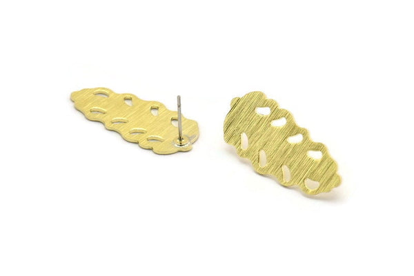 Brass Leaf Earring, 4 Textured Raw Brass Leaf Stud Earrings (30x13x0.80mm) M01770 A5777