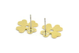 Brass Leaf Earring, 8 Raw Brass Clover Shaped Stud Earrings (14x0.80mm) A0925 A5779