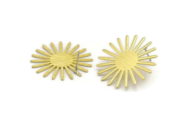Brass Sun Earring, 4 Textured Raw Brass Sun Stud Earrings (30x0.80mm) M02594 A5812