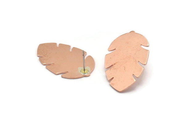 Copper Leaf Earring, 4 Raw Copper Leaf Stud Earrings (30x20x0.80mm) M01729 A5840