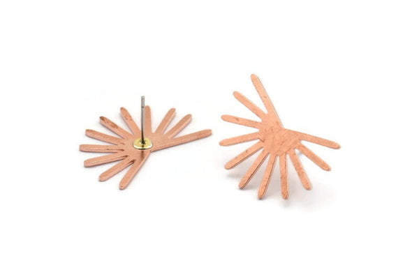 Copper Sun Earring, 4 Raw Copper Sun Stud Earrings (18x25x0.80mm) M02284