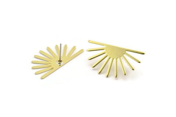 Brass Sun Earring, 4 Raw Brass Sun Stud Earrings (16x30x0.80mm) M02306 A5802
