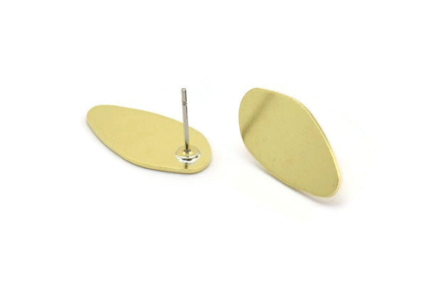 Earring Studs, 4 Raw Brass - Irregular Shaped Stud Earrings - Brass Earrings - Earrings (20x11x0.80mm) M03259 A5783
