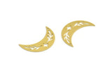 Brass Moon Charm, 12 Raw Brass Patterned Crescent Moon Shaped Charms With 1 Hole (28x9x0.60mm) A6159