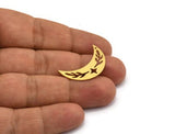 Brass Moon Charm, 12 Raw Brass Patterned Crescent Moon Shaped Charms With 1 Hole (28x9x0.60mm) A6159