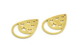 Brass Drop Charm, 6 Raw Brass Moon And Star Patterned Drop Shape Charms With 1 Loop, Earrings, Findings (29x21x1mm) A6161