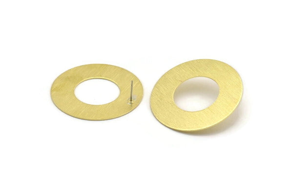 Brass Round Earring, 2 Textured Raw Brass Round Earring Studs (40x0.80mm) M02992 A5731