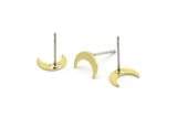 Brass Moon Earring, 12 Raw Brass Crescent Moon Shaped Stud Earrings (8x3x0.60mm) A4766 A5823