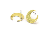 Brass Moon Earring, 6 Textured Raw Brass Crescent Moon Stud Earrings With 1 Hole (14x13.5x0.80mm) M01785 A5789