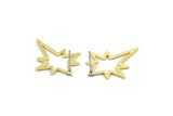 Brass North Star Earring, 4 Textured Raw Brass Pole Star Shaped Stud Earrings (27x22x0.80mm) M02548
