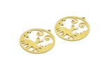 Brass Round Charm, 6 Raw Brass Deer Patterned Round Shaped Charms With 1 Loop, Earring Findings, Geometric Charms (30x28x0.80mm) A5976
