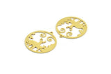 Brass Round Charm, 6 Raw Brass Deer Patterned Round Shaped Charms With 1 Loop, Earring Findings, Geometric Charms (30x28x0.80mm) A5976