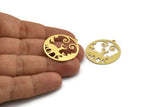 Brass Round Charm, 6 Raw Brass Deer Patterned Round Shaped Charms With 1 Loop, Earring Findings, Geometric Charms (30x28x0.80mm) A5976