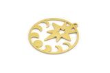 Brass Moon Charm, 8 Raw Brass Crescent Moon And Pole Star Shaped Charms With 1 Loop (29x27x0.80mm) A5978