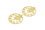 Brass Moon Charm, 8 Raw Brass Crescent Moon And Pole Star Shaped Charms With 1 Loop (29x27x0.80mm) A5978