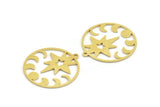 Brass Moon Charm, 8 Raw Brass Crescent Moon And Pole Star Shaped Charms With 1 Loop (29x27x0.80mm) A5978