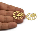 Brass Moon Charm, 8 Raw Brass Crescent Moon And Pole Star Shaped Charms With 1 Loop (29x27x0.80mm) A5978