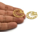 Brass Sun Charm, 8 Raw Brass Sun And Star Shaped Charms With 1 Loop (29x27x0.80mm) A5973