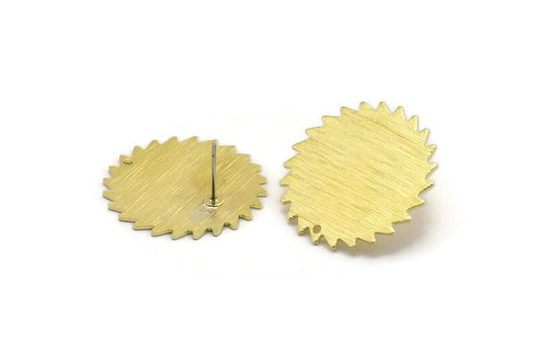 Brass Round Earring, 2 Textured Raw Brass Circle Stud Earrings With 1 Hole (25x0.80mm) M02137 A6181