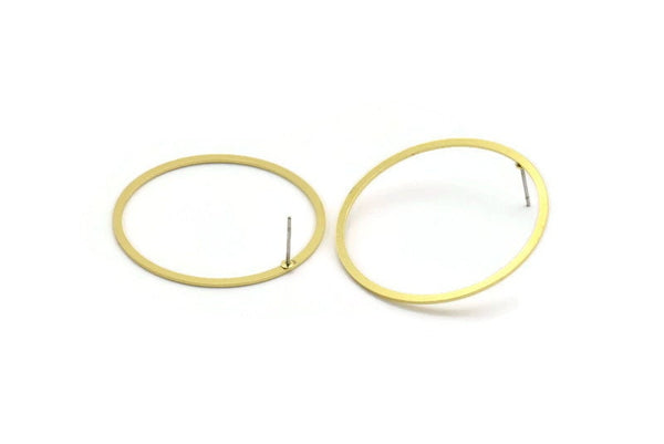 Brass Circle Earring, 8 Raw Brass Circle Stud Earrings (37.5x1.4x1mm) A6094 A6179