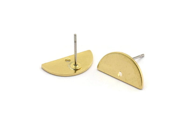 Semi Circle Earring, 12 Raw Brass Semi Circle Stud Earrings With 1 Hole (15x7.5x0.80mm) E122 A6173