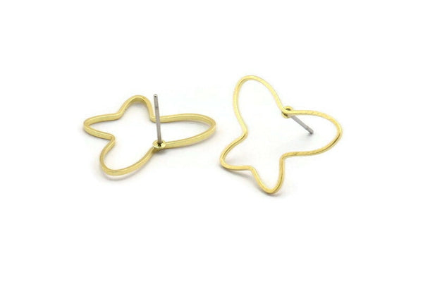 Brass Butterfly Earring, 10 Raw Brass Butterfly Shaped Stud Earrings (22x16mm) BS 1162 A6186