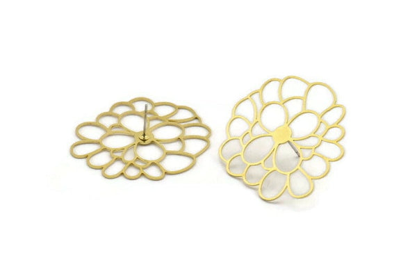 Brass Flower Earring, 6 Raw Brass Flower Shaped Stud Earrings (38x35x0.60mm) A3091 A6174