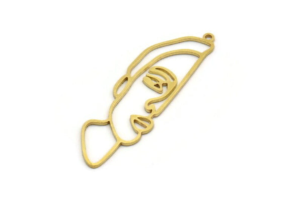 Brass Face Charm, 6 Raw Brass Frida Kahlo Charms With 1 Loop, Earrings, Findings (58x18x1mm) A6170