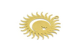 Brass Moon Charm, 6 Raw Brass Crescent Moon And Pole Star Shaped Charms With 1 Loop (32x31x0.60mm) A5953