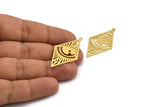 Brass Rhombus Charm, 8 Raw Brass Eye Patterned Rhombus Shaped Charms With 1 Loop, Findings (41x23x0.60mm) A5946