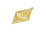 Brass Rhombus Charm, 8 Raw Brass Eye Patterned Rhombus Shaped Charms With 1 Loop, Findings (41x23x0.60mm) A5946