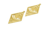 Brass Rhombus Charm, 8 Raw Brass Eye Patterned Rhombus Shaped Charms With 1 Loop, Findings (41x23x0.60mm) A5946
