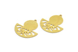 Semi Circle Charm, 6 Raw Brass Round Patterned Half Moon Shaped Charms With 1 Hole (30x28x0.80mm) A5853
