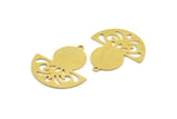 Semi Circle Charm, 6 Raw Brass Round Patterned Half Moon Shaped Charms With 1 Hole (30x28x0.80mm) A5853
