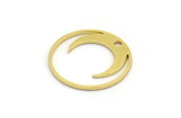 Brass Moon Charm, 12 Raw Brass Crescent Moon Charms With 1 Hole, Round Moon Charms (18x0.80mm) A5969