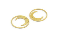 Brass Moon Charm, 12 Raw Brass Crescent Moon Charms With 1 Hole, Round Moon Charms (18x0.80mm) A5969
