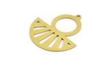 Semi Circle Charm, 6 Raw Brass Round Patterned Half Moon Shaped Charms With 1 Hole (30x28x0.80mm) A5866