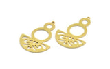 Semi Circle Charm, 4 Raw Brass Round Patterned Half Moon Shaped Charms With 1 Hole (41x28x0.80mm) A5861