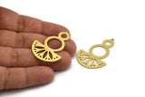 Semi Circle Charm, 4 Raw Brass Round Patterned Half Moon Shaped Charms With 1 Hole (41x28x0.80mm) A5863