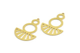Semi Circle Charm, 4 Raw Brass Round Patterned Half Moon Shaped Charms With 1 Hole (41x28x0.80mm) A5862