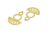Semi Circle Charm, 4 Raw Brass Round Patterned Half Moon Shaped Charms With 1 Hole (41x28x0.80mm) A5862