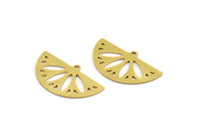 Semi Circle Charm, 8 Raw Brass Round Patterned Half Moon Shaped Charms With 1 Hole (16x28x0.80mm) A5860