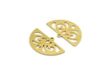 Semi Circle Charm, 8 Raw Brass Round Patterned Half Moon Shaped Charms With 1 Hole (16x28x0.80mm) A5855