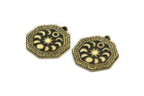 Brass Octagon Charm, Raw Brass Octagon Charm With 1 Loop, Moon Phases Findings, Star Findings (28x25x1.5mm) N2247