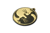 Brass Round Charm, Raw Brass Round Charm With 1 Loop, Yin Yang Findings, Cat Findings (29x26.5x1.5mm) N2223