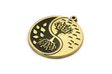 Brass Round Charm, Raw Brass Round Charm With 1 Loop, Tree Findings, Leaf Findings (28.5x26x1.5mm) N2217