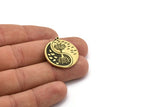 Brass Round Charm, Raw Brass Round Charm With 1 Loop, Tree Findings, Leaf Findings (28.5x26x1.5mm) N2217