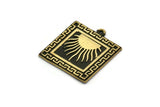 Brass Square Charm, Raw Brass Square Charm With 1 Loop, Sun Findings, Brass Sun Rising, Brass Sunshine Findings (25x22.5x1.4mm) N2274