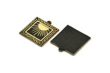Brass Square Charm, Raw Brass Square Charm With 1 Loop, Sun Findings, Brass Sun Rising, Brass Sunshine Findings (25x22.5x1.4mm) N2274