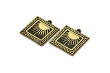 Brass Square Charm, Raw Brass Square Charm With 1 Loop, Sun Findings, Brass Sun Rising, Brass Sunshine Findings (25x22.5x1.4mm) N2274